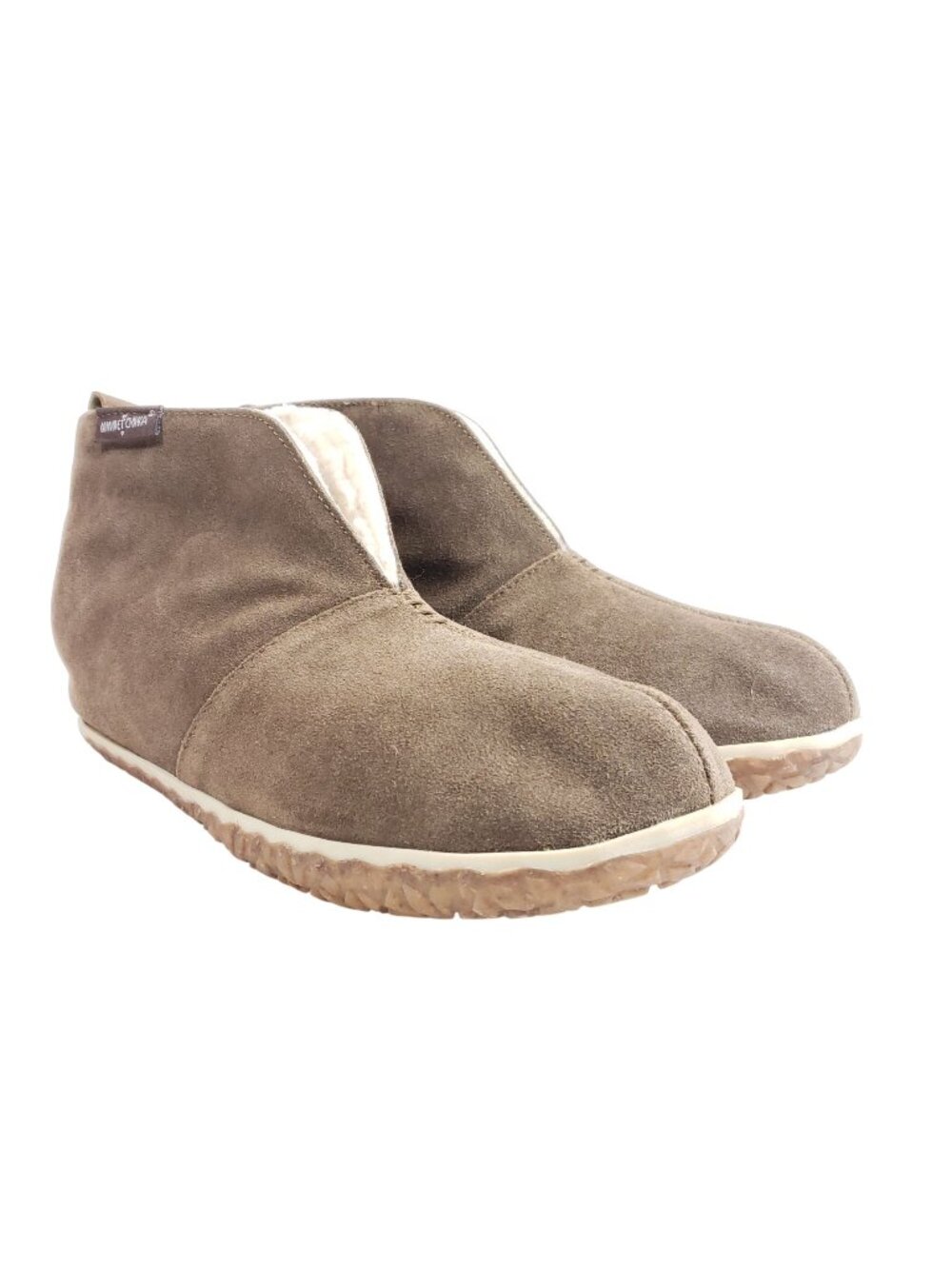 Minnetonka Womens Size 9 Suede Ankle Boot Slippers Faux Fur Lining Brown